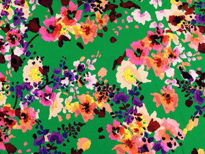 VISCOSE CREPE • BETTINA FLORAL • Emerald $52.00/metre