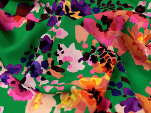 VISCOSE CREPE • BETTINA FLORAL • Emerald $52.00/metre