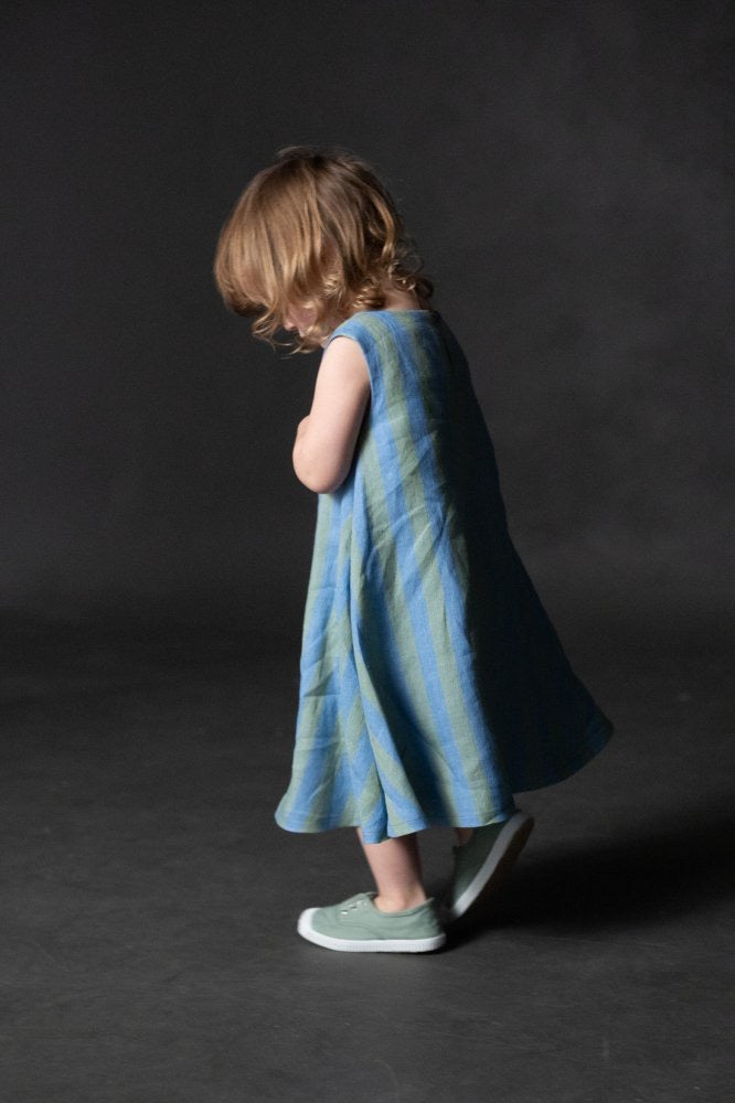 The Trapezette sewing pattern by Merchant & Mills sewn in Pastel Stripe Linen also by Merchant & Mills.