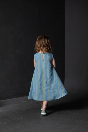 The Trapezette sewing pattern by Merchant & Mills sewn in Pastel Stripe Linen also by Merchant & Mills.