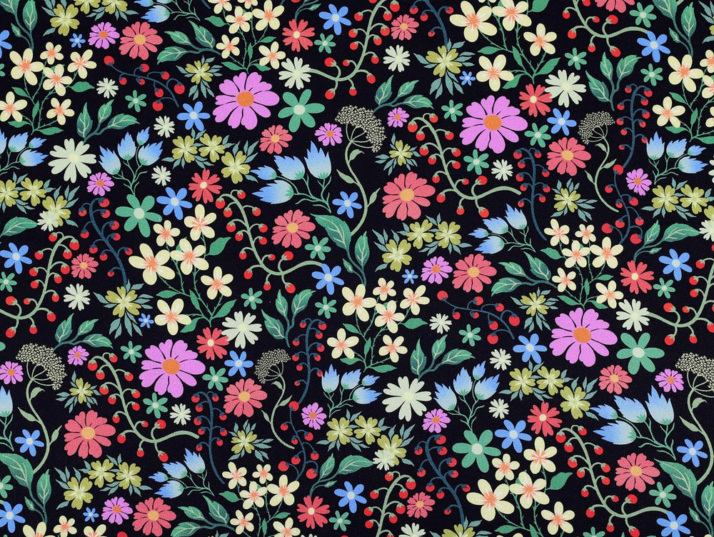 VISCOSE TWILL • GARDEN VINE • Black $45.00/metre