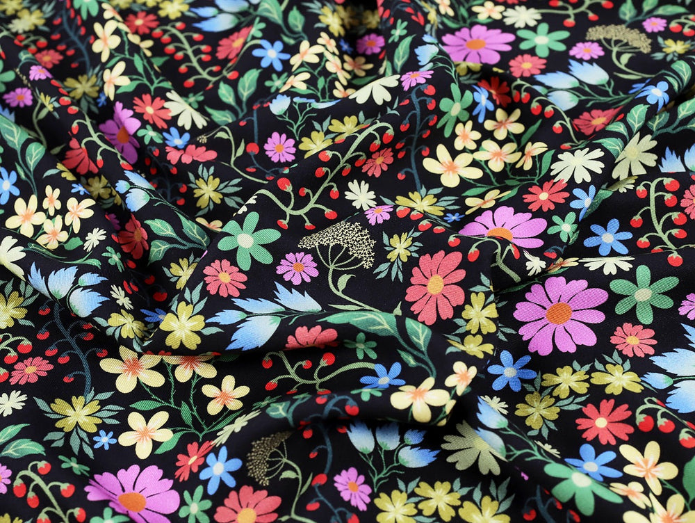 VISCOSE TWILL • GARDEN VINE • Black $45.00/metre