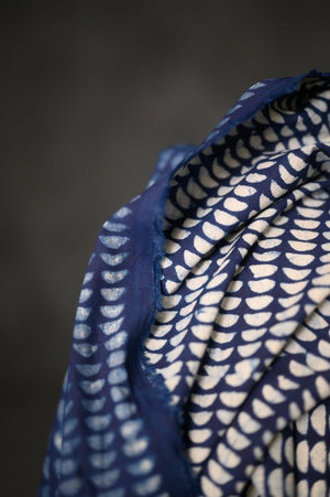 INDIAN COTTON • HAND BLOCK • Indigo Semi Circle $39.00/metre