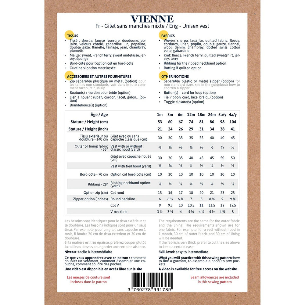 VIENNE Unisex Vest • Pattern