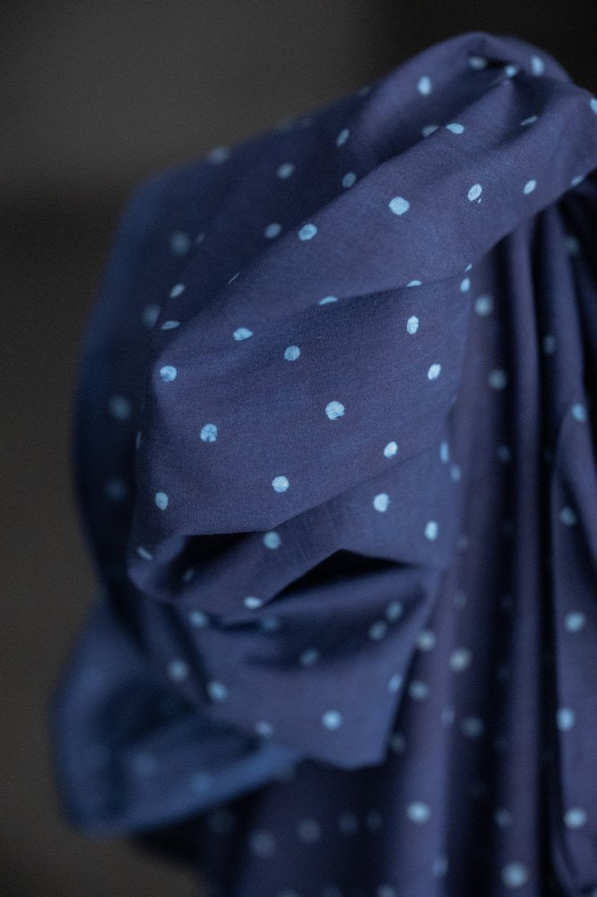 INDIAN COTTON • HAND BLOCK • Indigo Enoki $46.00/metre