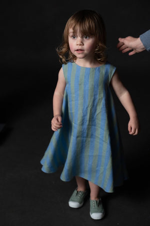 The Trapezette sewing pattern by Merchant & Mills sewn in Pastel Stripe Linen also by Merchant & Mills.