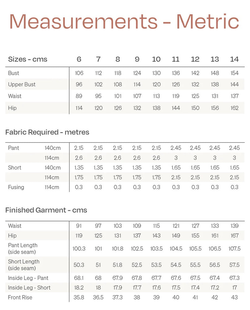 Sera Measurements & Fabric requirements CURVE - metric