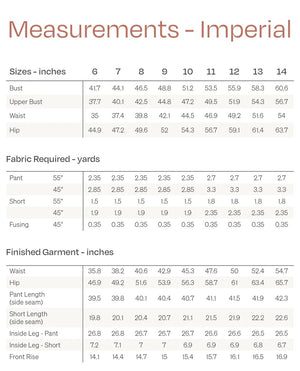 Sera Measurements & Fabric requirements CURVE - imperial