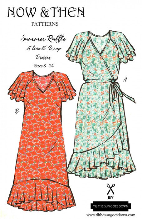 SUMMER RUFFLE A-LINE & WRAP DRESSES • NOW & THEN PATTERNS • Til The Sun Goes Down • Pattern Scissors Frock