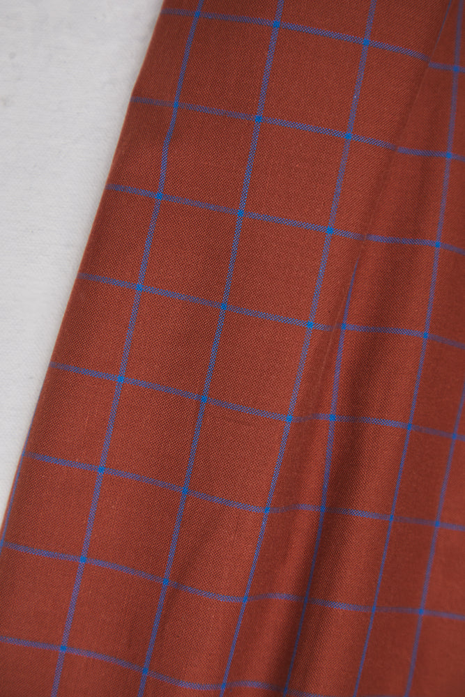 ORGANIC COTTON • OXFORD • GRID • Sienna & Intense Blue • Remnant 127cm