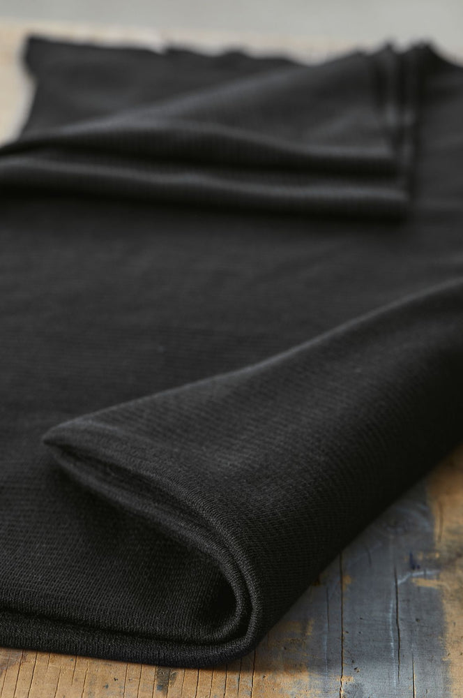 ORGANIC COTTON & WOOL BLEND KNIT •  OTTOMAN • Black • Remnant 115cm